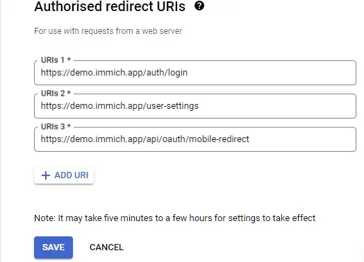Authorised redirect URIs